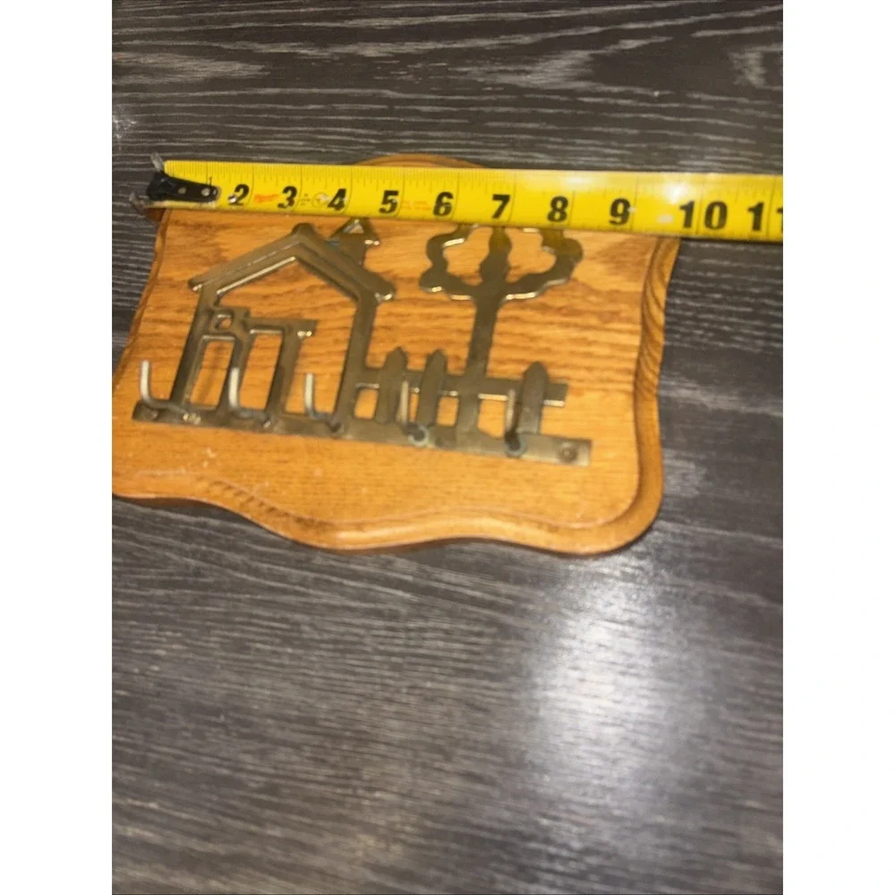 Brass House Home Tree Fence Shaped Key 5 Hook Ring Holder Wall Hanging On Board